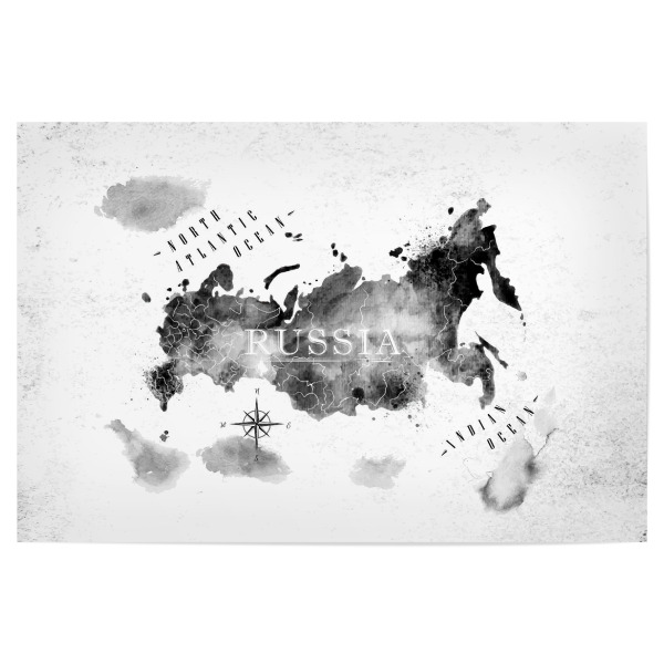 Poster "Ink Russia map" artboxONE - Kartografie - Map,Watercolor,Paint,Art,Design,Illustration,Vintage,Island,Retro,Russia