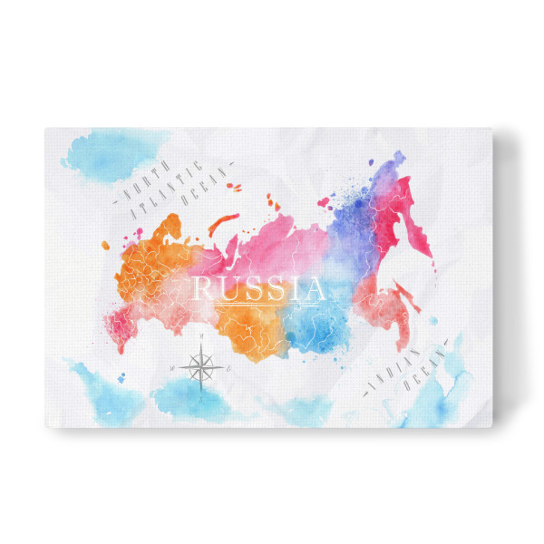 Leinwandbild "Watercolor map Russia pink blue" artboxONE - Kartografie - Map,Watercolor,Paint,Art,Design,Colorful,Vintage,Island,Russia