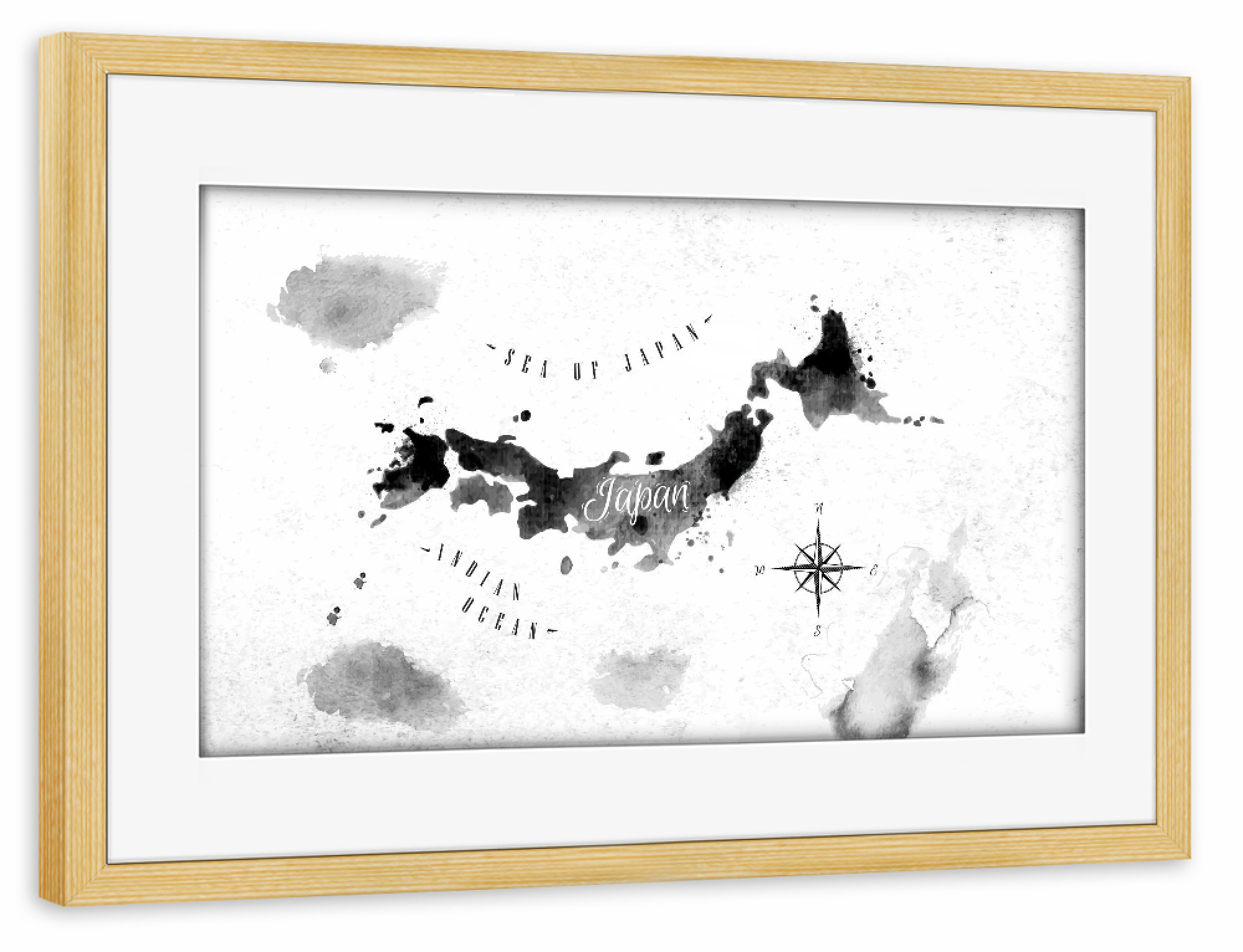 Poster mit Rahmen kiefer "Ink Japan map" artboxONE - Kartografie