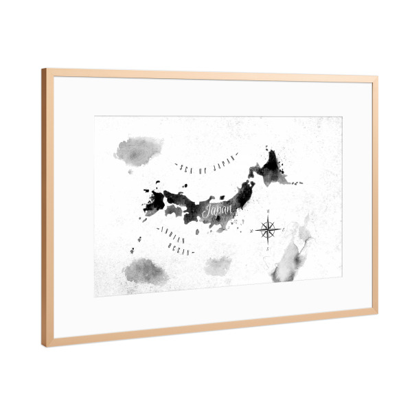 Poster mit Rahmen Kupfer "Ink Japan map" artboxONE - Kartografie