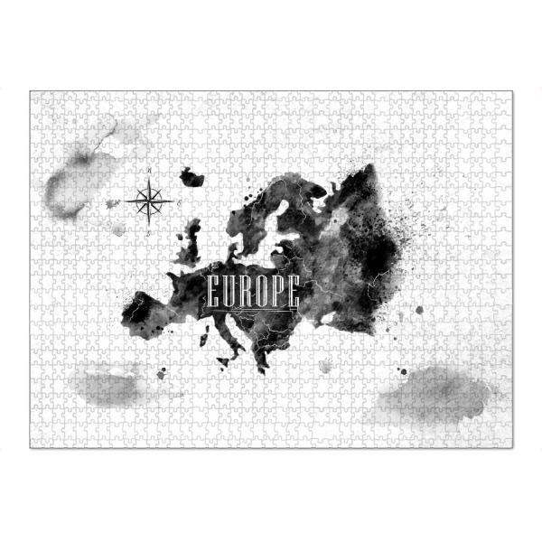 Puzzle Ravensburger "Ink Europe map" artboxONE - Kartografie - Map,Watercolor,Paint,Art,Globe,Illustration,Travel,Country,Graphic,Vintage,Retro