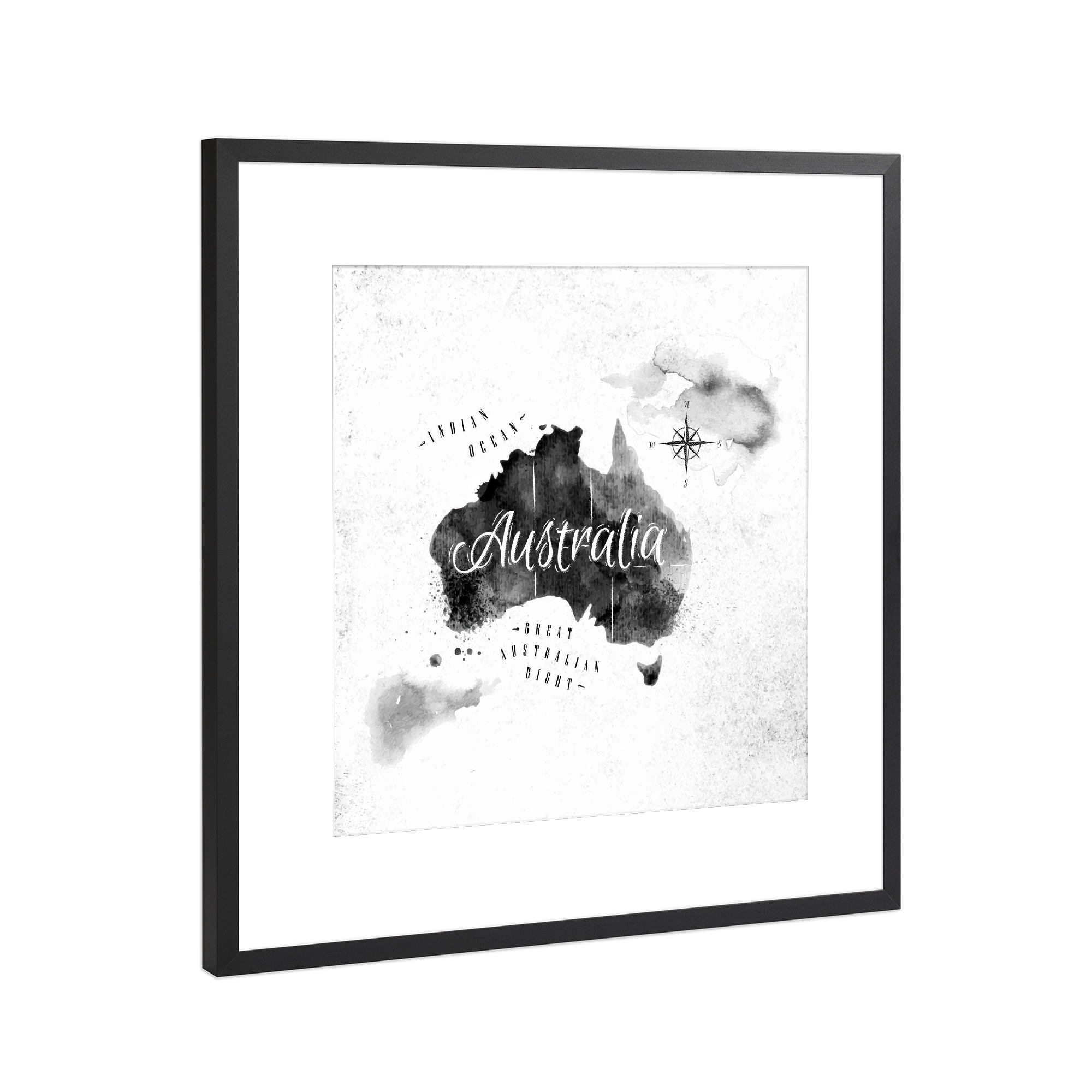 Poster mit Rahmen Schwarz (Metallic) "Ink Australia map" artboxONE - Schwarzweiß,Kartografie