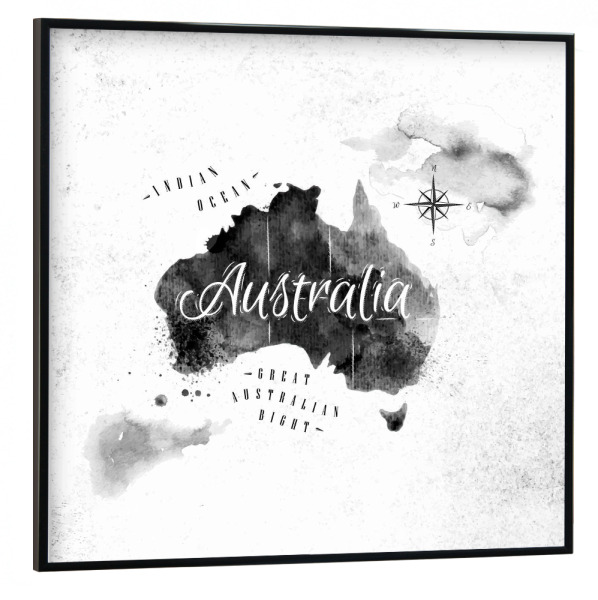 Poster mit schwarzem Rahmen 30x30 cm "Ink Australia map" artboxONE - Schwarzweiß,Kartografie