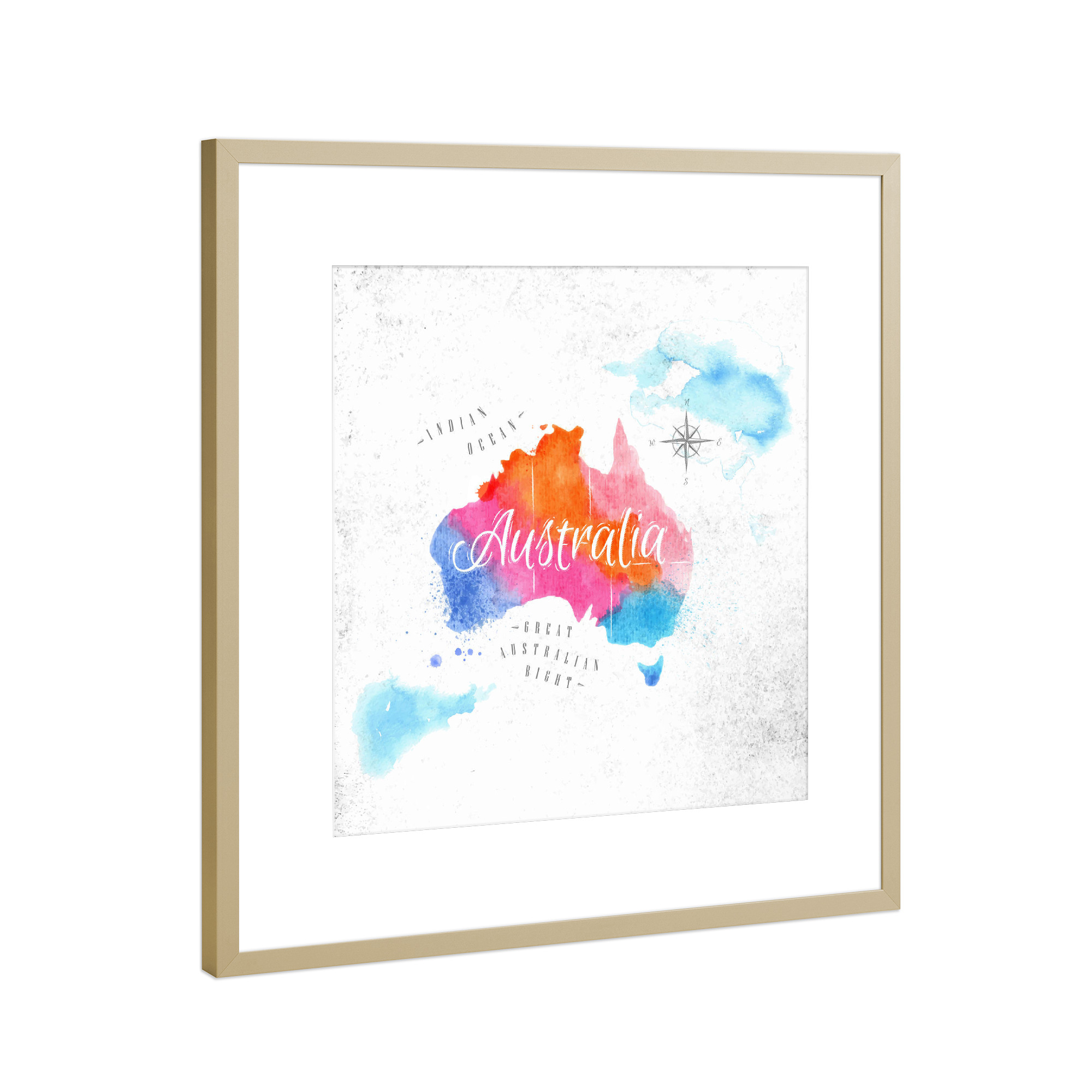 Poster mit Rahmen Gold "Watercolor map Australia" artboxONE - Kartografie