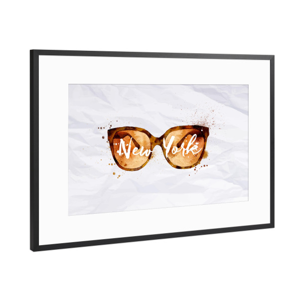 Poster mit Rahmen Schwarz (Metallic) "Watercolor glasses New York" artboxONE - Städte / New York