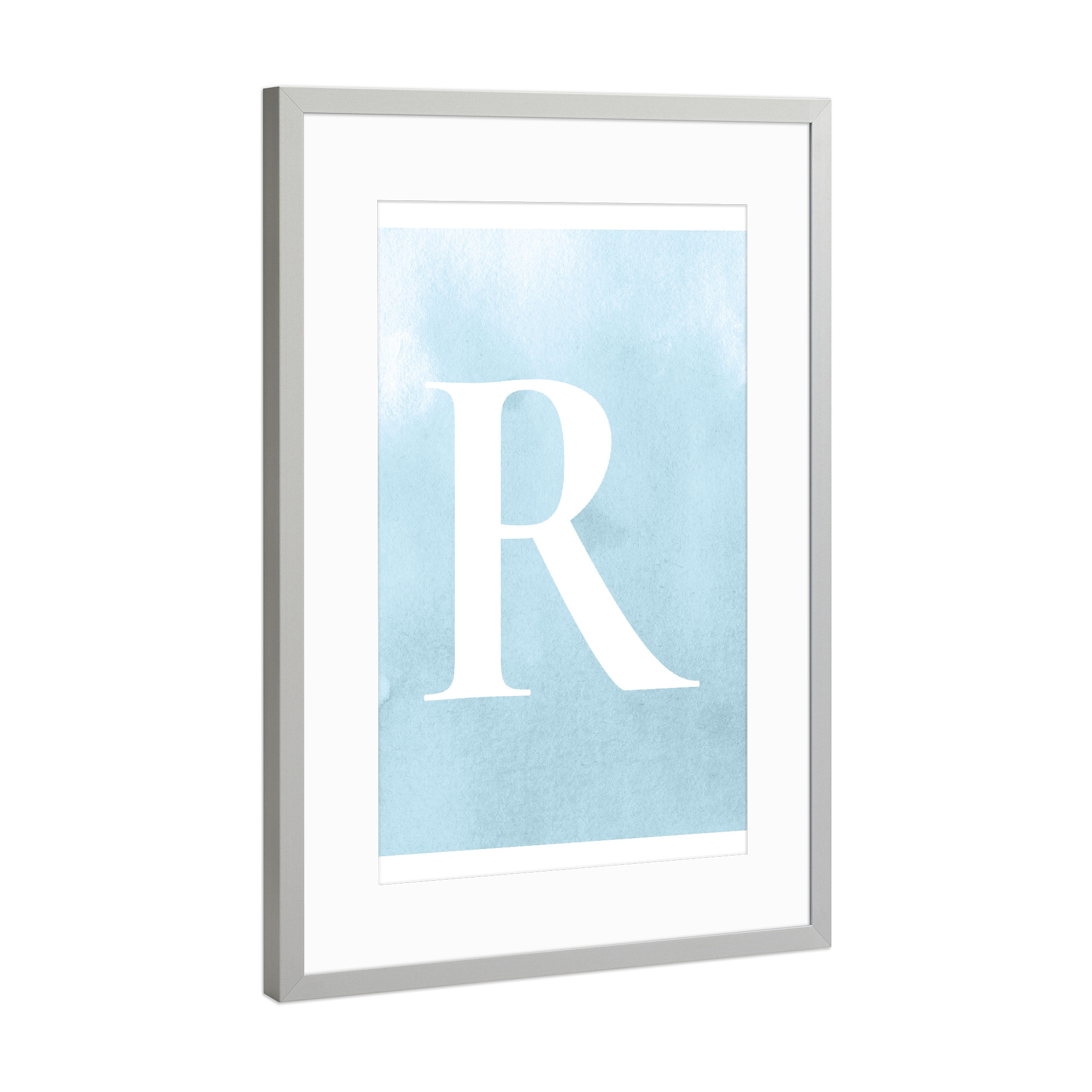 Poster mit Rahmen Silber "Babyboy R" artboxONE - Buchstaben / R - Buchstabenposter,R,Anfangsbuchstabe,Buchstabe
