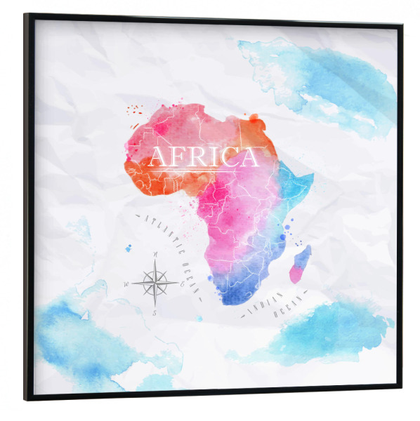 Poster mit schwarzem Rahmen 30x30 cm "Watercolor map Africa pink blue" artboxONE - Reise,Kartografie