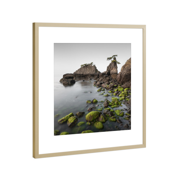 Poster mit Rahmen Gold "Ōita Coastline | Japan" artboxONE - Natur,Reise,Städte / Tokio - Japan,Asien,Baum,Stein,Fels
