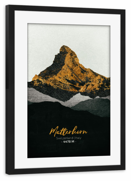 Poster mit Rahmen schwarz "Matterhorn Alpen" artboxONE - Natur,Reise - Berge,Gebirge,Gipfel,Alpen,Natur,Landschaft,Schweiz,Italien