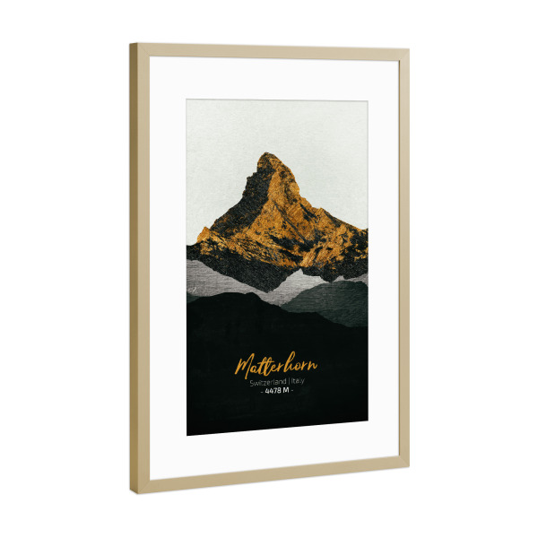 Poster mit Rahmen Gold "Matterhorn Alpen" artboxONE - Natur,Reise - Berge,Gebirge,Gipfel,Alpen,Natur,Landschaft,Schweiz,Italien