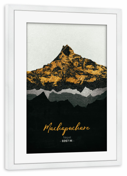 Poster mit Rahmen weiß "Machapuchare" artboxONE - Natur,Reise - Berge,Gebirge,Gipfel,Himalaya,Natur,Landschaft,Nepal