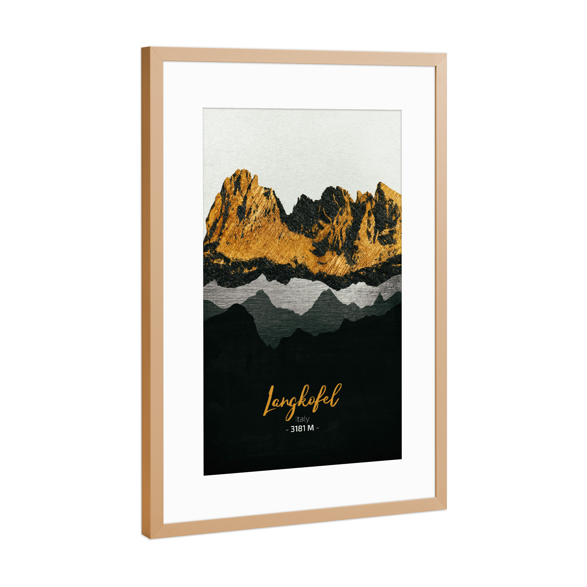 Poster mit Rahmen Kupfer "Langkofel" artboxONE - Natur,Reise - Berge,Gebirge,Gipfel,Alpen,Italien