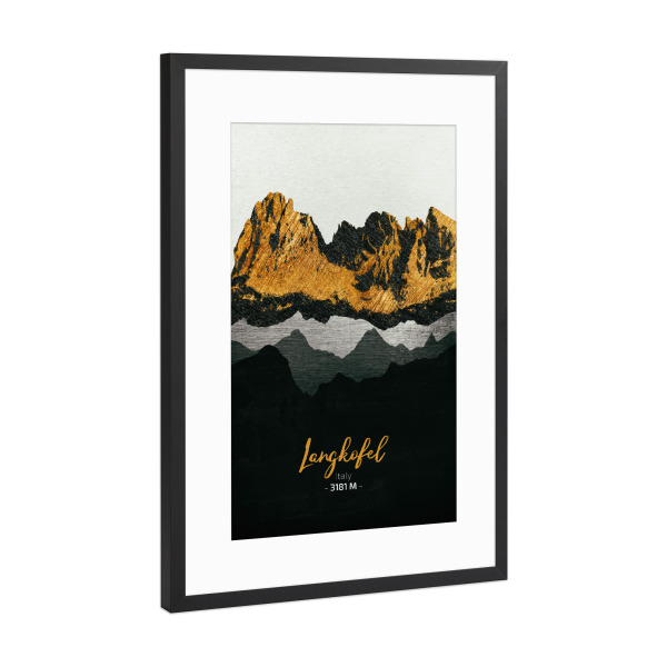 Poster mit Rahmen Schwarz (Metallic) "Langkofel" artboxONE - Natur,Reise - Berge,Gebirge,Gipfel,Alpen,Italien