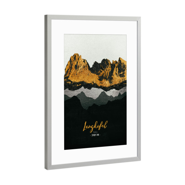 Poster mit Rahmen Silber "Langkofel" artboxONE - Natur,Reise - Berge,Gebirge,Gipfel,Alpen,Italien