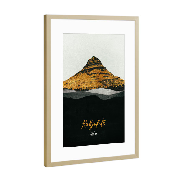 Poster mit Rahmen Gold "Kirkjufell Island" artboxONE - Natur,Reise - Berge,Gebirge,Gipfel,Landschaft,Island