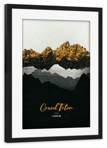 Poster mit Rahmen schwarz "Grand Teton" artboxONE - Natur,Reise - Berge,Gebirge,Gipfel,Natur,Landschaft,Usa