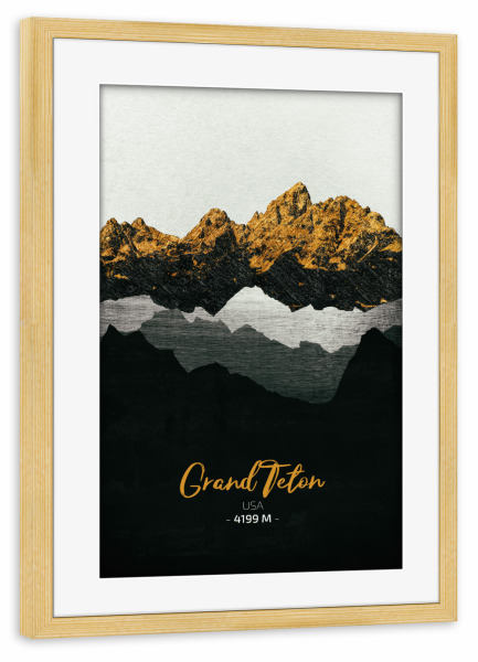 Poster mit Rahmen kiefer "Grand Teton" artboxONE - Natur,Reise - Berge,Gebirge,Gipfel,Natur,Landschaft,Usa