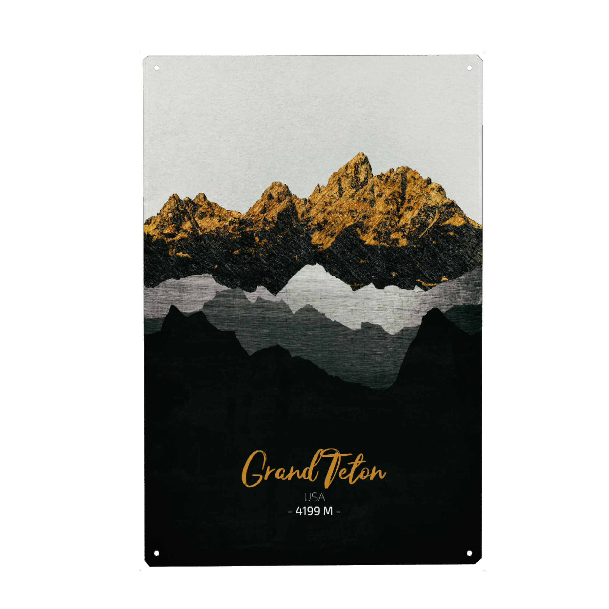 Metall Poster "Grand Teton" artboxONE - Natur,Reise - Berge,Gebirge,Gipfel,Natur,Landschaft,Usa - Blechschild