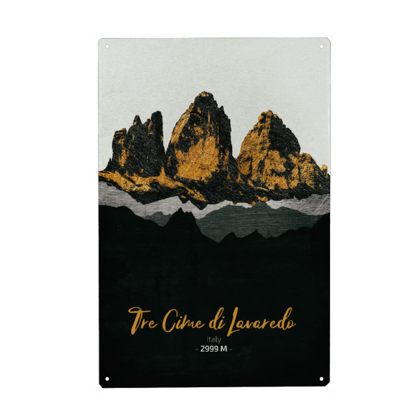 Metall Poster "Die Drei Zinnen" artboxONE - Natur,Reise - Berge,Gebirge,Gipfel,Alpen,Natur,Landschaft,Italien - Blechschild