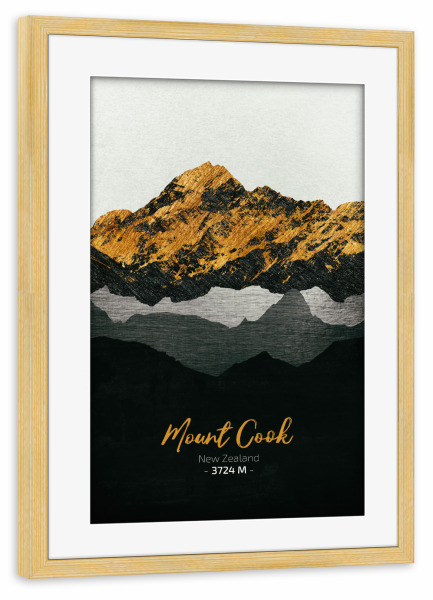 Poster mit Rahmen kiefer "Mount Cook" artboxONE - Natur,Reise - Berge,Gebirge,Gipfel,Natur,Landschaft,Neuseeland