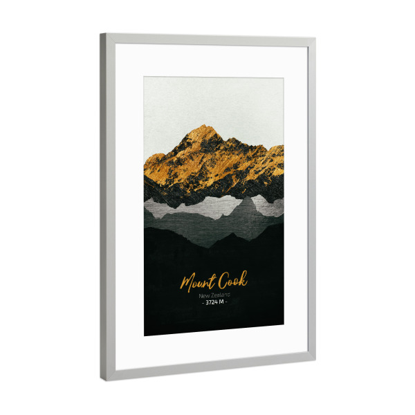 Poster mit Rahmen Silber "Mount Cook" artboxONE - Natur,Reise - Berge,Gebirge,Gipfel,Natur,Landschaft,Neuseeland