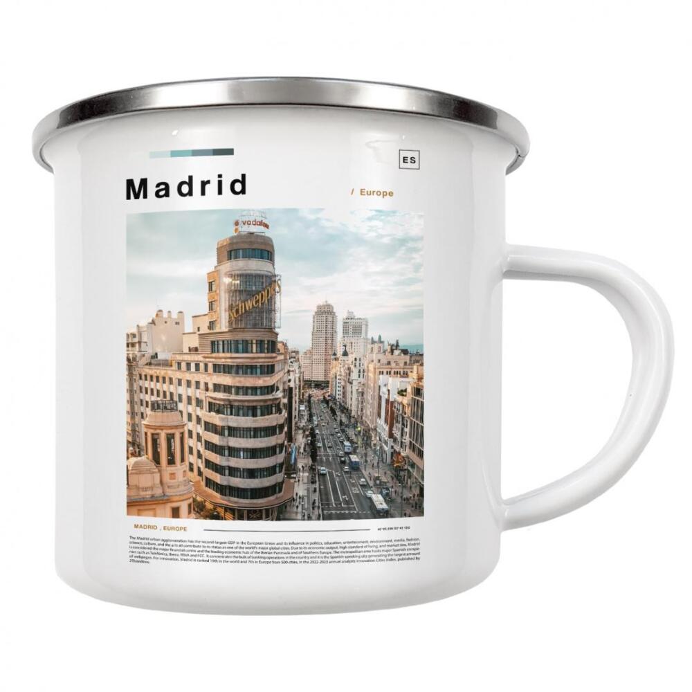 Emaille Tasse "Cover der Madrider Zeitung" artboxONE - Städte,Architektur