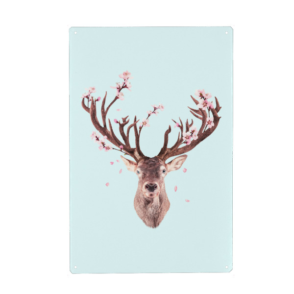 Holzbild "DEER OF SPRING" artboxONE - Tiere,Fiktion - Deer,Abstract,Contemporary art,Modern art,Animal,Flowers,Cherry blossom