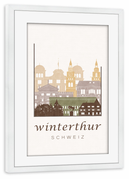 Poster mit Rahmen weiß "Winterthur skyline, rustic" artboxONE - Städte - Winterthur,Schweiz,Switzerland,Skyline,Cityscape,Travel