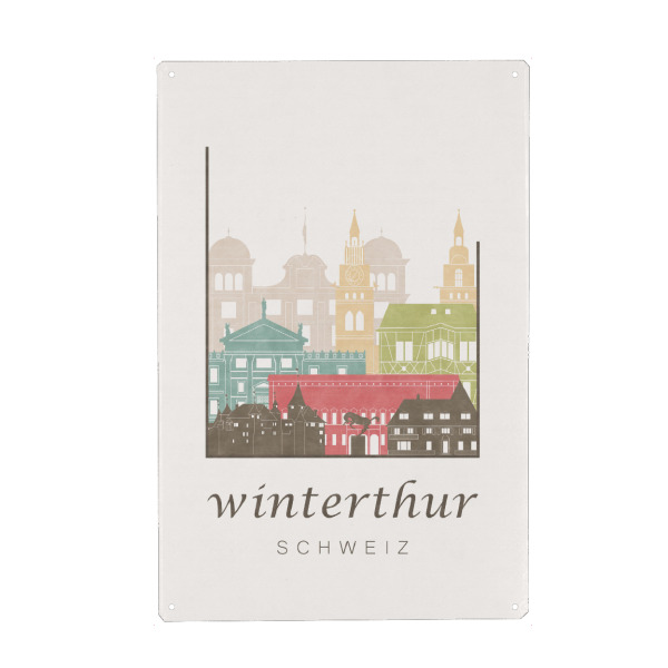 Metall Poster "Winterthur skyline, pastel" artboxONE - Städte - Winterthur,Schweiz,Switzerland,Skyline,Cityscape,Travel - Blechschild