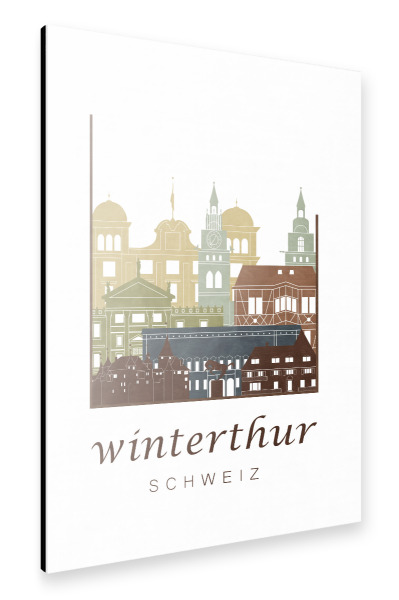 Alu-Dibond "Winterthur skyline, light brown" 30x20 cm artboxONE