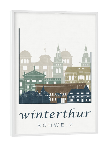 Poster mit weißem Rahmen "Winterthur skyline, light blue" artboxONE - Städte - Winterthur,Schweiz,Switzerland,Skyline,Cityscape,Travel