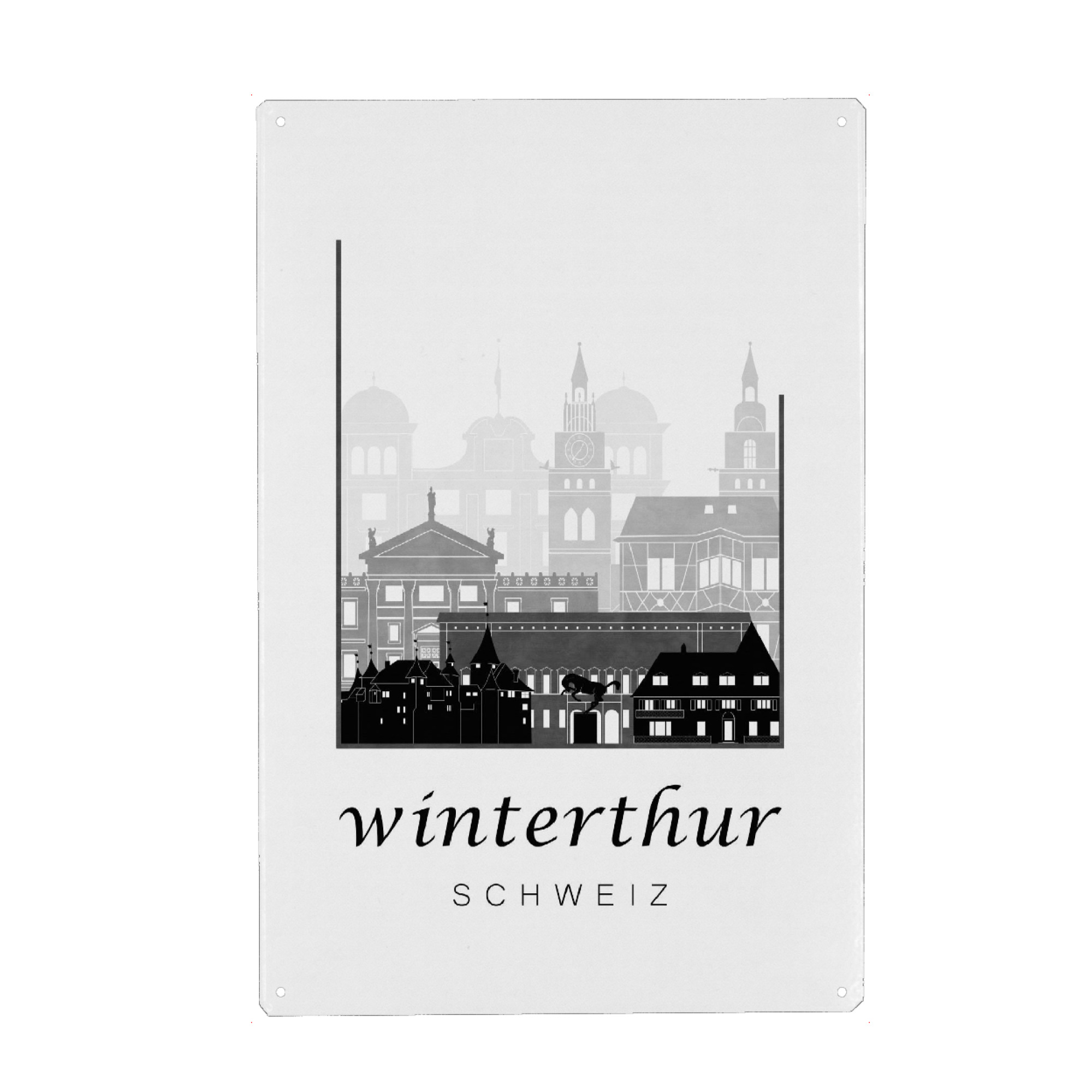Metall Poster "Winterthur skyline, black & white" artboxONE - Städte,Schwarzweiß - Winterthur,Schweiz,Switzerland,Skyline,Cityscape,Travel
