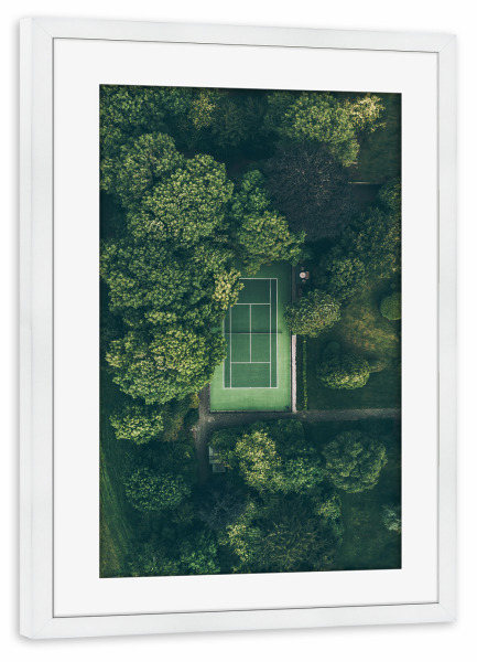 Poster mit Rahmen weiß "Tenniscourt" artboxONE - Natur,Sport - Sportplatz,Tennisplatz,Sport,Natur,Wald