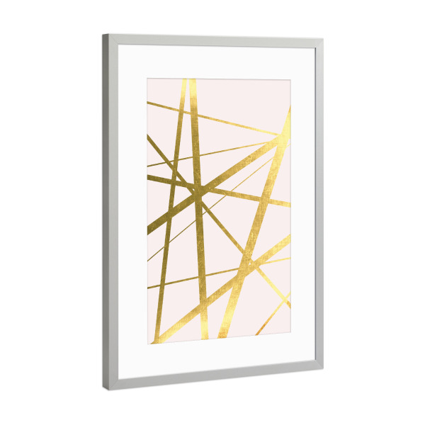 Poster mit Rahmen Silber "Geo Lines in Blush + Gold" artboxONE - Geometrie
