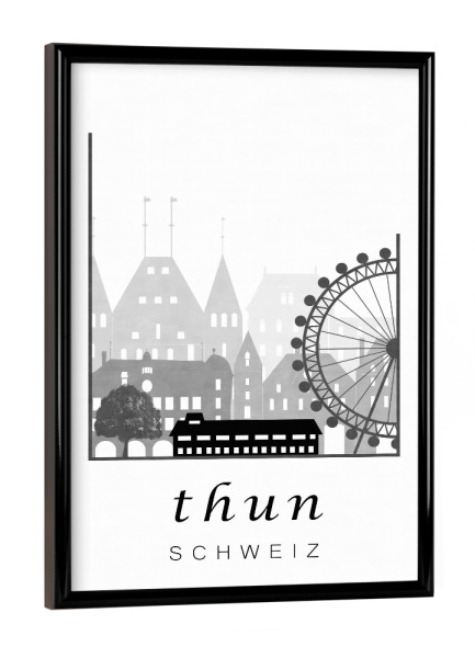 Poster mit schwarzem Rahmen "Thun skyline, black & white" artboxONE - Städte,Schwarzweiß - Thun,Switzerland,Schweiz,Skyline