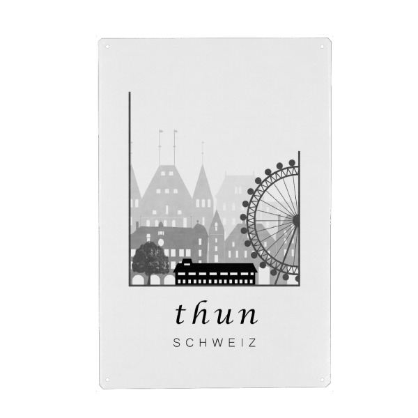 Holzbild "Thun skyline, black & white" artboxONE - Städte,Schwarzweiß - Thun,Switzerland,Schweiz,Skyline