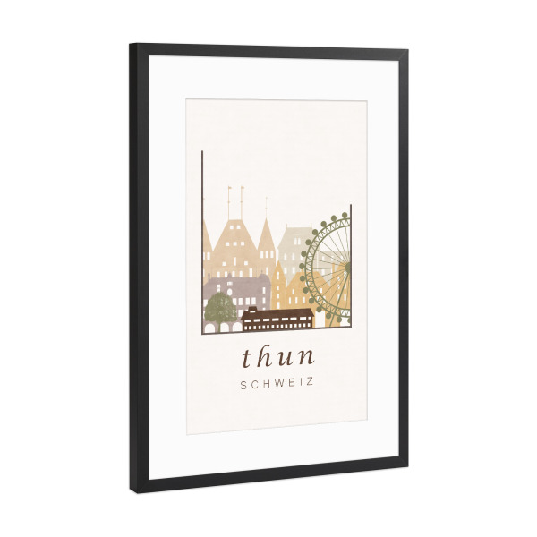 Poster mit Rahmen Schwarz (Metallic) "Thun skyline, rustic" artboxONE - Städte - Thun,Switzerland,Schweiz,Skyline