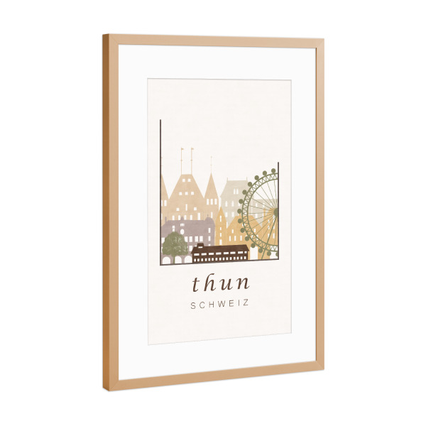 Poster mit Rahmen Kupfer "Thun skyline, rustic" artboxONE - Städte - Thun,Switzerland,Schweiz,Skyline