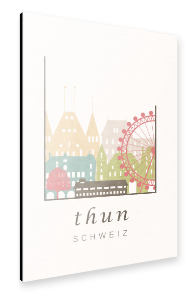 Alu-Dibond "Thun skyline, pastel" 30x20 cm artboxONE
