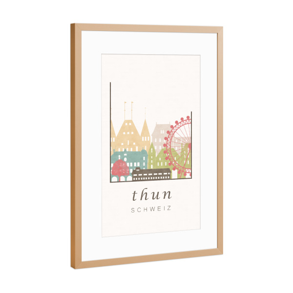 Poster mit Rahmen Kupfer "Thun skyline, pastel" artboxONE - Städte - Thun,Switzerland,Schweiz,Skyline