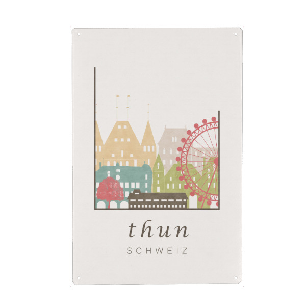 Holzbild "Thun skyline, pastel" artboxONE - Städte - Thun,Switzerland,Schweiz,Skyline