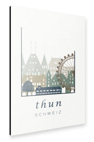 Alu-Dibond "Thun skyline, light blue" 30x20 cm artboxONE