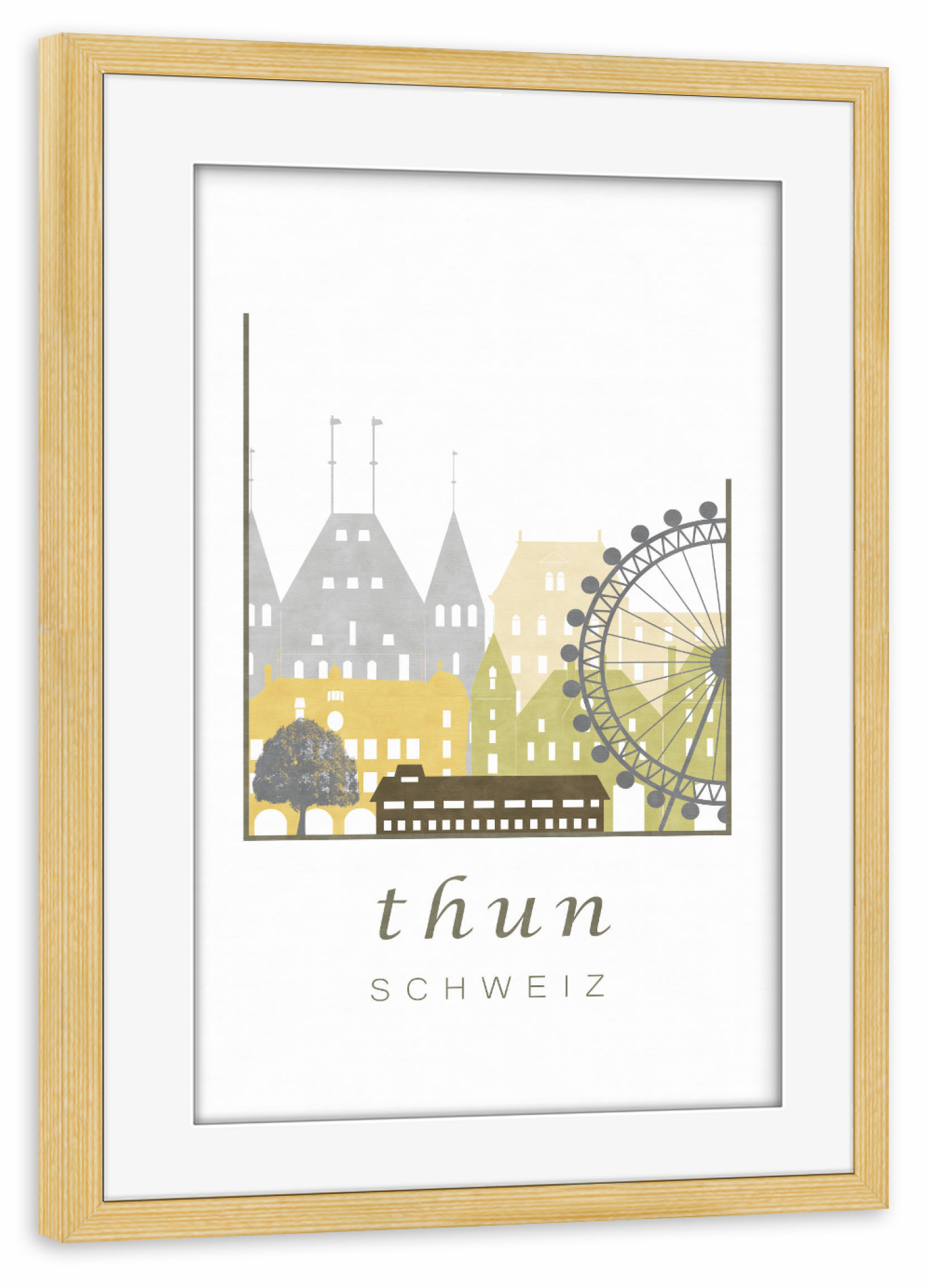 Poster mit Rahmen kiefer "Thun skyline, desert" artboxONE - Städte - Thun,Switzerland,Schweiz,Skyline