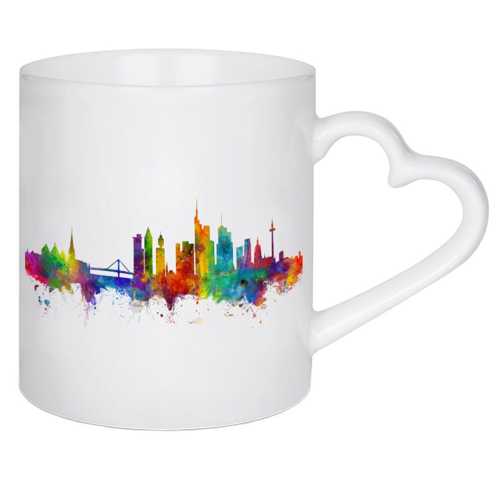 Herztasse "Frankfurt Germany Skyline" artboxONE - Städte,Reise,Städte / Frankfurt - Germany,Frankfurt,Skyline,Wasserfarben,Bunt,Stadt