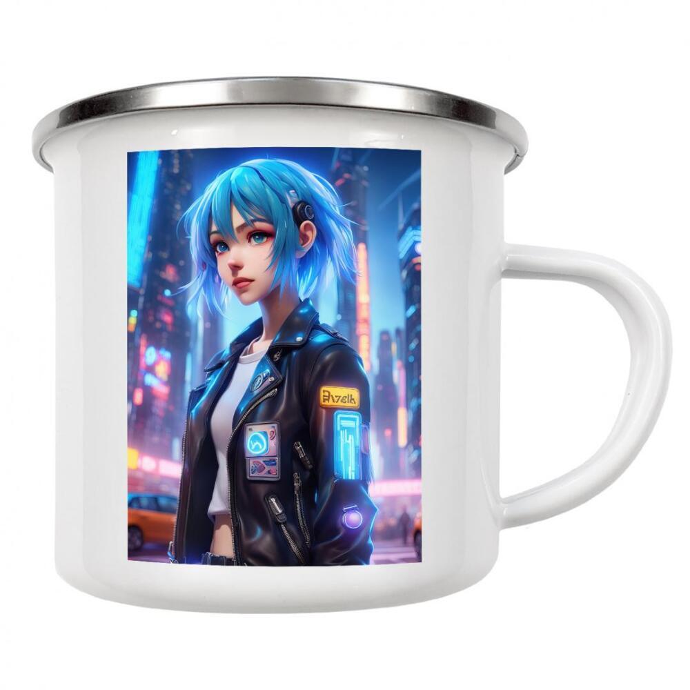 Emaille Tasse "Mädchen aus der Zukunft in Tokio" artboxONE - Comic,Fashion - Manga,Entai,Japan,Japanisch,Jung,Nacht,Tokio,Comic,Cartoon