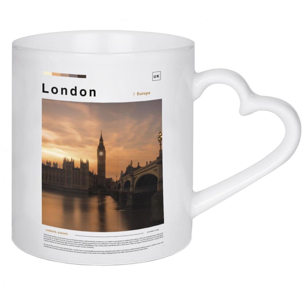 Herztasse "Cover der Londoner Zeitung" artboxONE - Städte,Architektur - Fotografie,Landschaft,Zeitung,Stadt,Tourismus,Souvenir,Denkmäler,Retro,Vintage