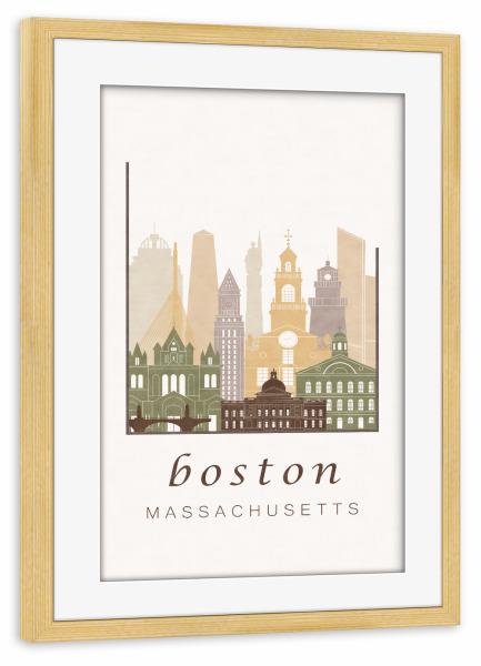 Poster mit Rahmen kiefer "Boston rustic skyline" artboxONE - Städte / Boston,Kartografie