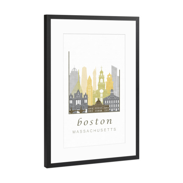 Poster mit Rahmen Schwarz (Metallic) "Boston desert skyline" artboxONE - Städte / Boston,Kartografie