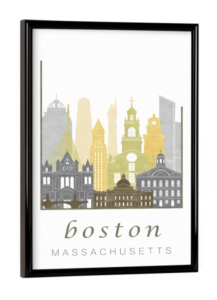 Poster mit schwarzem Rahmen "Boston desert skyline" artboxONE - Städte / Boston,Kartografie