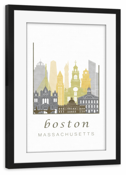 Poster mit Rahmen schwarz "Boston desert skyline" artboxONE - Städte / Boston,Kartografie